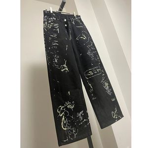 23SS Luxe Graffiti Taille Haute Pantalon Lâche Designer Femmes Jeans Casual Noir Droit Denim Pantalon Mode Streetwear megogh-12 CXG984