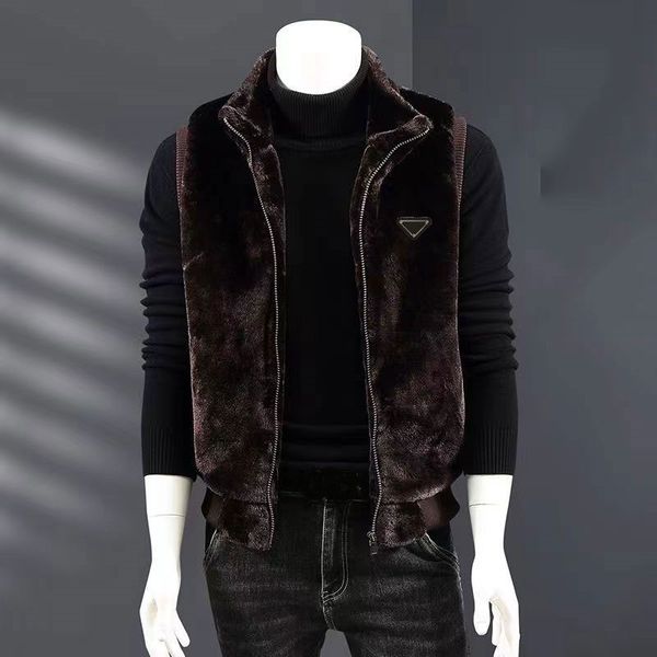 23ss Hommes Gilets Sans Manches Veste Hommes À Capuche Chaud Thermique Winter Fausse Fourrure Gilet Mâle En Peluche Flanelle Manteau Fluffy Polaire Gilet Automne