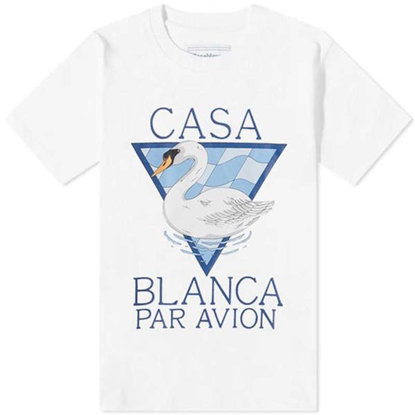 23SS Nuevo diseñador de Casablanca Camiseta de algodón de moda clásica Camiseta Estampado de cisne blanco Hombres y mujeres Camiseta de manga corta suelta y versátil