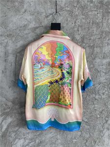 23SS New Casablanca Designer Fashion Classic hommes et femmes Chemise Dream Beach Silkworm Soie Couleur Imprimé Cher Summer Fried Street Shirt