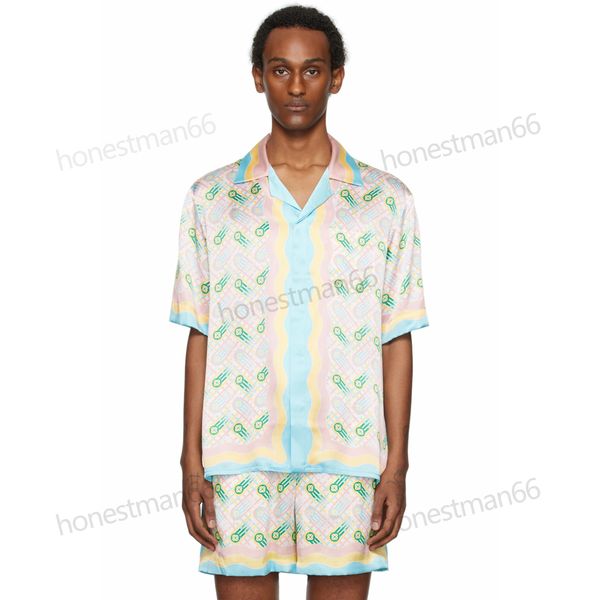 CASABLANCA 24SS Nuevas camisas de ping pong multicolores Camisa clásica con botones de diseñador para hombres y mujeres Camisa de manga corta de seda Casablanca tops hawaianos