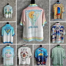 23SS Nieuw Casablanca designer shirt mannen en vrouwen Origineel Product Godin Bloem Oranje Print Twill Zijden Shirt Losse Korte Mouw