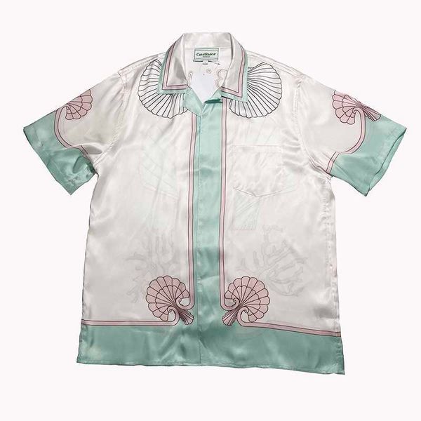 23ss nouveau Casablanca Hawaii chemise de plage hommes et femmes rose coquille corail ample polyvalent à manches courtes chemise de mode