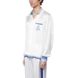 23ss New Casablanca chemise décontractée en soie Hommes et Femmes Blanc et Bleu Flying Fish Amoureux Siciliens Même Marque De Mode Chemise À Manches Longues