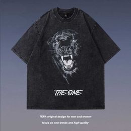 23ss Nouveau Designer TKPA American High Street Panther Print Vieux T-shirt à manches courtes pour hommes et femmes Hiphop Couple Tee-shirt à manches courtes