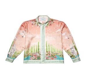 23ss New Hawaii beach shirt Men and Women Spotted Dog Silk Court Versatile Long Sleeve Shirt7665968