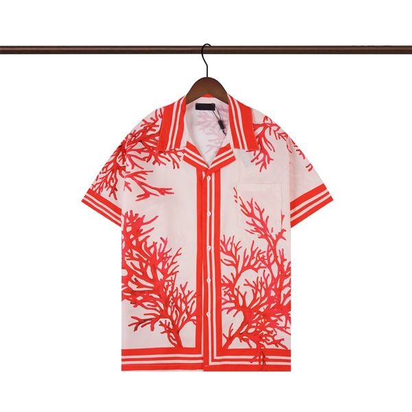 23ss NOUVEAU Hommes Mode Fleur Rouge Impression Chemises Casual Boutonné À Manches Courtes Chemise Hawaïenne Costumes Summer Beach Designer Chemises Habillées