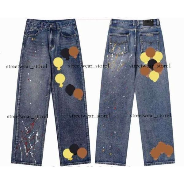 23SS Nuevos pantalones vaqueros para hombre Diseñador Hacer pantalones rectos cromados lavados viejos Estampados de letras en forma de corazón Corazones de estilo largo Jeans morados Corazones cromados 188