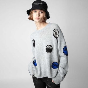 23ss Nieuwe Zadig Voltaire Designer Trui Jassen Mode Gebreide Letter Liefde Borduren Handgemaakte Hooked Cashmere Knitwear Pullover Sweater voor Dames4