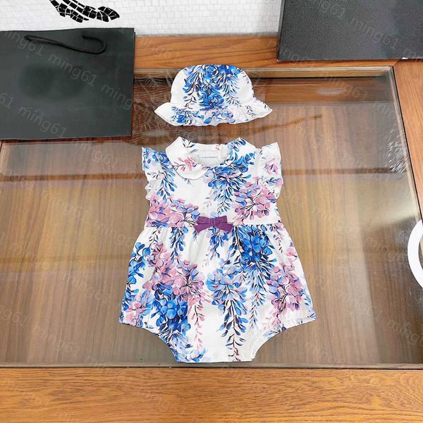 23ss 新生児カバーオールデザイナーベビー服ベベ夏新製品新生児女の子ハ服同じ帽子印刷セット高品質新生児服