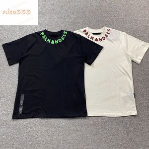 Collier splash encre PA lettres noir vert rouge coton col rond lâche polyvalent été hommes et femmes mode décontractée t-shirt à manches courtes