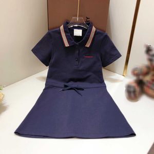 23ss Polo jupe vêtements de marque pour enfants Robe de princesse Robes à manches courtes pour filles Robe à revers à rayures Broderie à la taille Jupe grande Jupes pour filles vêtements pour enfants