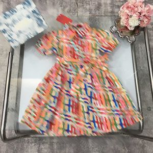 23ss Vestidos de princesa vestido de verano ropa de diseñador para niños niñas Vestido a todo color Cinturón de solapa con logotipo Vestidos de manga corta Ropa de niños de alta calidad