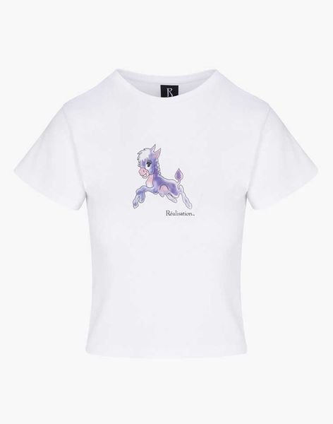 23ss Realización par Mujer Diseñador Camiseta Purple Pony Impreso digital Tela elástica Moda Tops Camiseta de manga corta para mujer