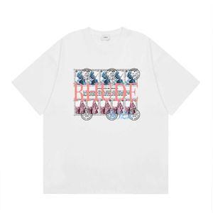 23ss Rhude Mens T-shirt de haute qualité Tess Designer Marque de mode américaine Rhude Peinture à l'huile Horloge Cocotier Imprimer double fil pur coton hip hop hommes et femmes