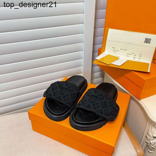 23SS Slipper Pool Pillow Comfort Platform Noir Vert Bleu Clair Jaune Designer Luxurious Sandles Plates-formes Sandal Hommes Femme Véritable Cuir Pantoufles d'été