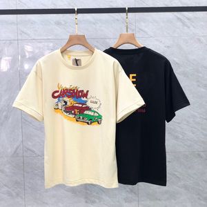 Camiseta con estampado de espectáculo de coches para primavera y verano, camiseta Vintage desgastada de EE. UU., monopatín para hombres y mujeres, camiseta informal de talla grande 23ss