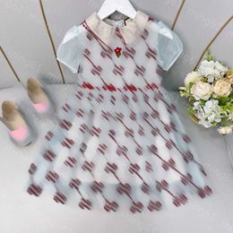 23ss zomerjurk kids designer kleding meisjes Jurk Prinses jurken Revers borduren gaas Korte mouw jurk rokken Hoge kwaliteit kinderkleding