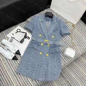 23ss vestidos de verano vestido de mujer ropa de diseñador para mujer logo jacquard denim traje de manga corta vestido con cinturón Ropa de mujer de alta calidad