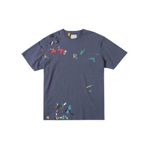 23SS Verano Hombres Camiseta de algodón Pintado a mano Impresión de oro Camiseta Cócteles Moda Calle Camiseta casual Azul marino