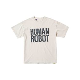 23ss Zomer Mannen Katoenen T-shirt Vintage Gescheurde T-shirt Robot Nieuws Slogan High Street Korte Mouw Mode Unisex T-shirts