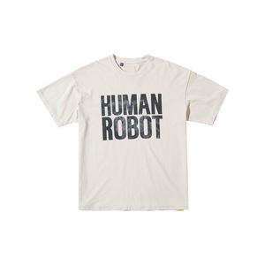 23ss Camiseta de algodón de verano para hombres, camiseta rasgada Vintage con eslogan de noticias de Robot, camisetas Unisex de moda de manga corta de calle alta