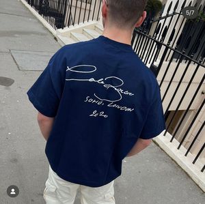 23ss D'été Hommes Té Signature Vintage Imprimé t-shirt Streetwear Marron Mode Rue Décontracté Unisexe Coton T-shirt