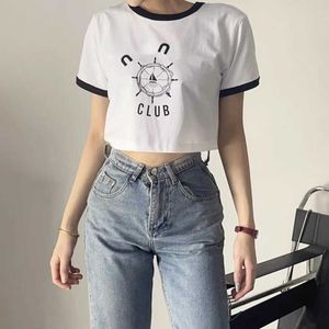 24SS Summer T-shirt à manches courtes T-shirt Designer T-shirt Nouvelle lettre Imprimer Pull Tee Miu Femmes Col rond Sweat-shirt Slim Fit Ins Trendy Womens Top