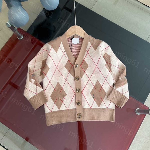 23ss suéter abrigo diseñador marca cardigan Color mezclado diamante check oso estampado suéter de punto cardigan Ropa de niños de alta calidad a1
