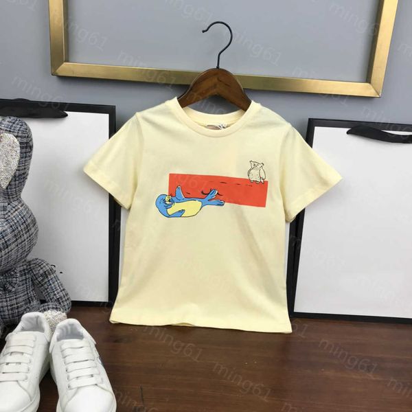 23ss enfant en bas âge tee enfant designer t-shirt enfant t-shirt garçons filles col rond pur coton sceau pic lettre logo impression t-shirt vêtements pour enfants de haute qualité