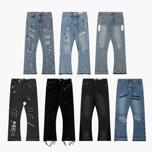 23SS Top Craft Jeans pour hommes Designer Rétro Mode High Street Trous cassés Jeans peinture à l'huile splash pantalon d'encre