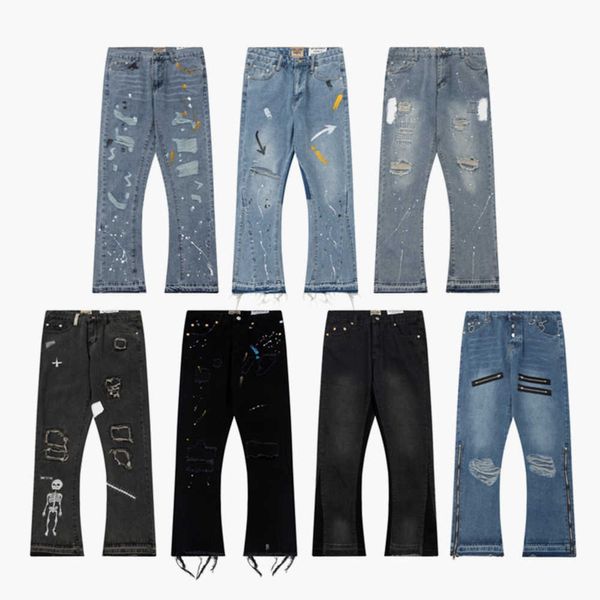 23ss Top Craft Jeans para hombre Diseñador Moda retro High Street Agujeros rotos Jeans Pintura al óleo Splash Ink Pantsm153