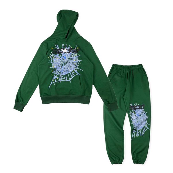 23ss USA Hoodie Puff Print Automne Hiver Skateboard Hommes Unisexe Streetwear Sweat À Capuche Version Premium Pantalon Joggers Pantalon Survêtement Ensembles Vert Couleurs