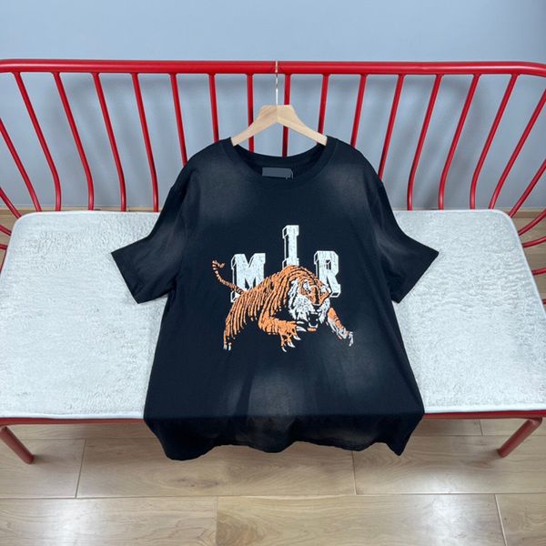 23SS USA Men Cotton Cracked Imprimed Tee Summer Streetwear T-shirt Vintage Tiger Trends Washed Fashion Short à manches