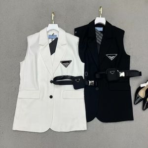 23SS Women Designer Jacket Blazer jas met driehoeken letter riemtas landingsbaan high -end aangepaste luxe merk designer mouwloze piek reversvest uit het kader van het deler pak kleding