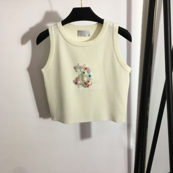 23ss Femmes Designer T-shirt Gilet Tricots Tee Avec Flore Perles Lettre Crop Tops D'été Piste Haut De Gamme Personnalisé De Luxe Marque Stretch Sans Manches Camisole Pull Pull