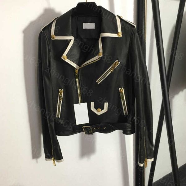 23ss femmes veste en cuir femmes vêtements de créateurs poche zippée beau motard veste couleur revers 100% importé veste en cuir en peau de mouton femmes vêtements a1