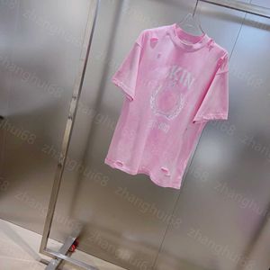 23ss ropa de diseñador para mujer camiseta Camiseta para mujer Cuello redondo Algodón puro Carta cara sonriente rasgada Camiseta de manga corta Ropa de mujer de alta calidad