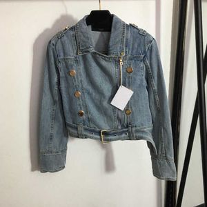 23ss ropa de diseñador para mujer chaqueta para mujer Abrigo de mezclilla B letra cinturón cruzado cintura metida estilo de cuero solapa abrigo de mezclilla de manga larga Ropa de mujer a1