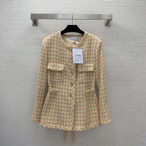 23ss femmes veste femmes vêtements de créateurs contraste plaid tweed camélia doublure tempérament dame style à lacets col rond à manches longues manteau femmes vêtements