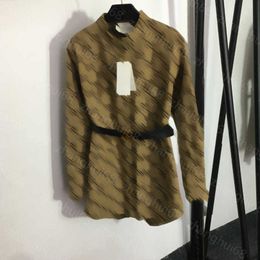 23ss chaqueta para mujer ropa de diseñador para mujer Presbyard GG Bordado jacquard monograma cuello alto Camisa de manga larga con cinturón Ropa de mujer de alta calidad a1