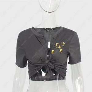 23SS Womens V-Neck Cardigan Couleur solide T-shirt Half Sleeve Crop imprimé Slim Fashion sexy