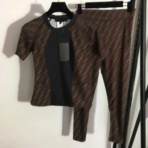 23SS Yoga Tracksuits Designer Brand Women F Letter Print strakke korte mouw T-shirt slanke leggings set hoogwaardige dames kleding