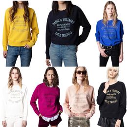 23SS Zadig Voltaire Top Femmes Designer Sweat Sweats à capuche de mode Classique Imprimé Rose Peluche Coton Casual Pull à capuche