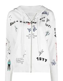 23SS Zadig Voltaire Designer Sweatshirt Fashion Nieuwe Fleece Zipper Cardigan Letter Patroon Gedrukte geborduurde vrouwen trui kap jas