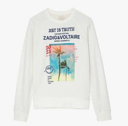 23ss Zadig Voltaire Nouveau Designer Sweat Classique Style Encre Blanche Impression Numérique Coton Col Rond Casual Polyvalent Femmes Lâche Pull À Capuche Pull Marée Tops