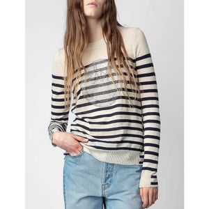 23ss Zadig Voltaire Top Dames Designer Trui Gestreept zv Hot Klassieke Stijl Mode Casual Wol Gebreide Losse Trui Kasjmier Trui