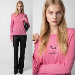 23SS ZADIG VOLTAIRE VROUWEN DESIGNER SWEATER HOOPIE NIEUW KLASSIEVE LETTER BULDERING 100% dunne dunne stijl mode gebreide casual veelzijdige dame rose rode hoodies trui