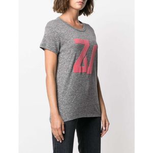 23ss Zadig Voltaire T-Shirt femme zv grande lettre impression flocage gris coton T-shirt manches courtes pour femme