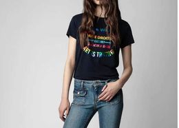 23ss Zadig Voltaire Classique Lettre Dorure Tshirt Imprimé Coloré Col Rond T-shirts Femmes Manches Courtes T-Shirts Hauts Polos